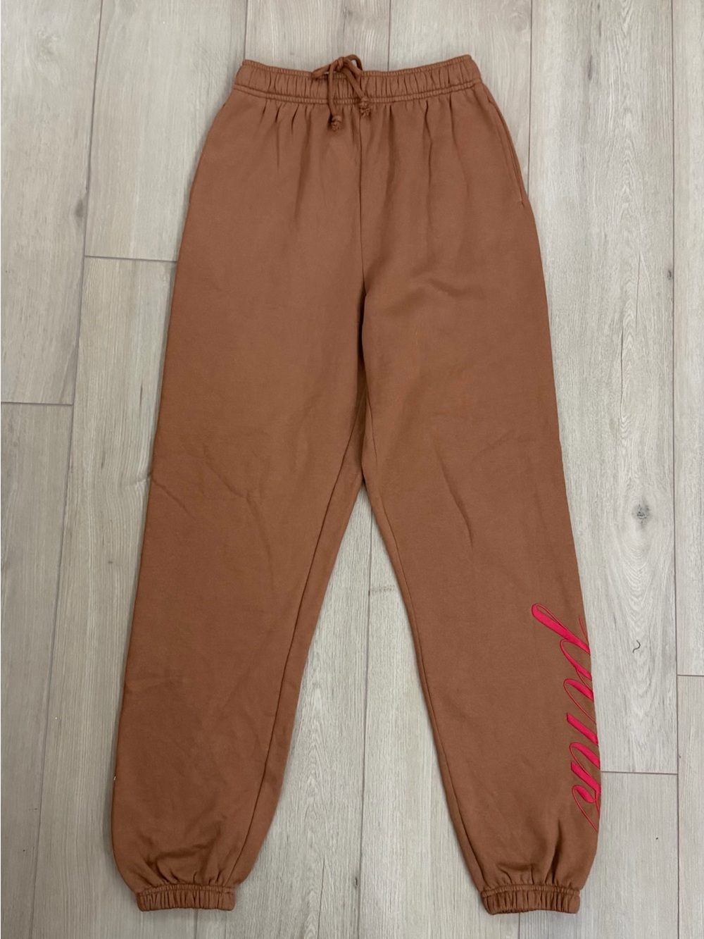 PINK Victoria’s Secret XS Brown Fleece Jogger Sweatpants Pink Logo